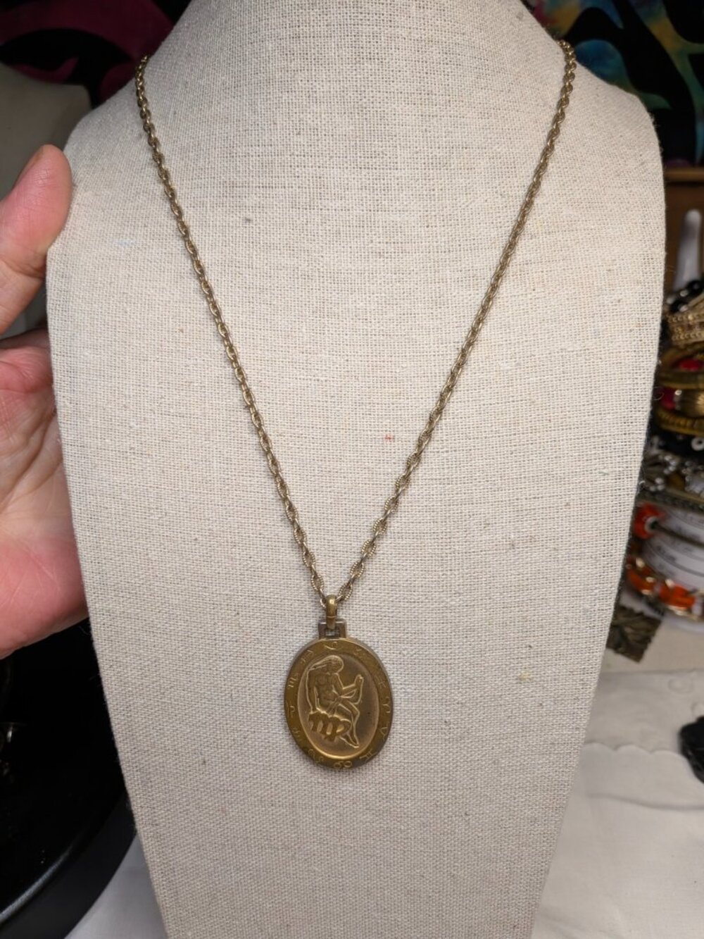Pierre Cardin Virgo Zodiac Medallion Necklace – 1970s Gold Tone